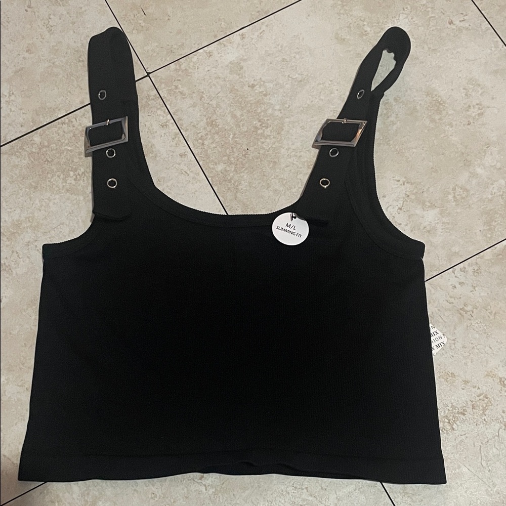 Black Women's Top with Buckle Straps